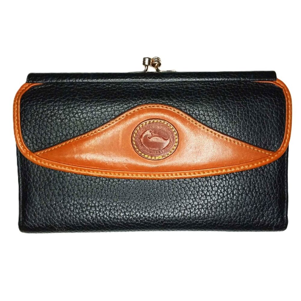 Vintage DOONEY & BOURKE Kisslock Continental Wallet in Black and British Tan